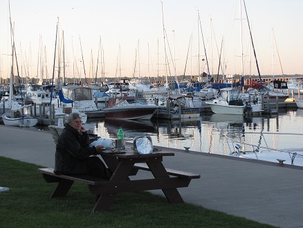 Cooking dinner by the Menominee Marina