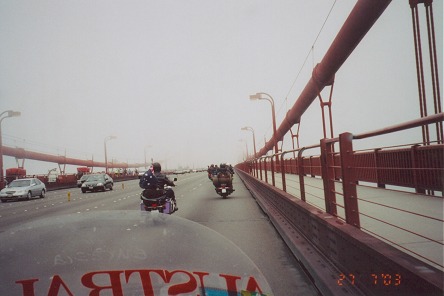 Traffic stopped and a police escort across The Golden Gate Bridge