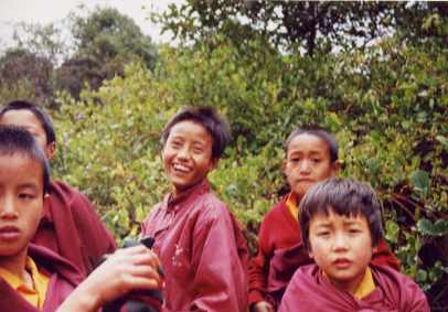 Child monks studying me and laughing at how strange I looked to them, high in the mountains of Sikkum near Tibet. 