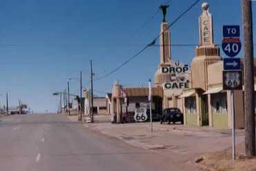 Route 66 road shot, Nowhere, Texas. U Drop Inn Cafe