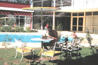 Computing by the pool, using solar panels for power.