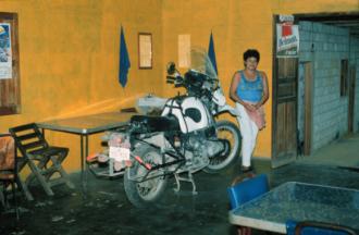 Bike in middle of restaurant, El Palenque, Melchor de Mencos, Guatemala.