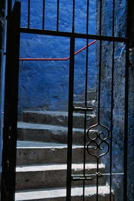 Blue wall and stairs, Arequipa, Peru.