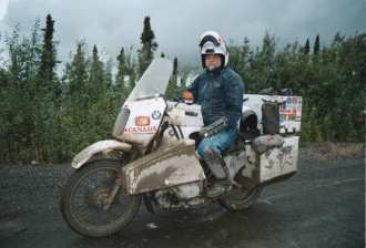 Grant and bike on the Dalton Highway, Alaska, half way down - it got worse.