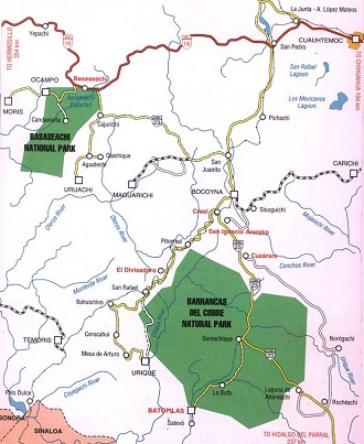 Map of the Copper canyon courtesy ofthe Chihuahua Tourism board