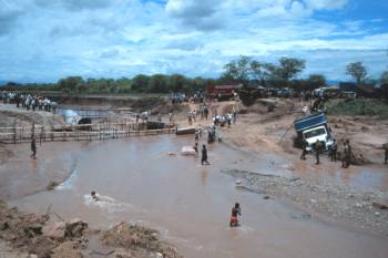 photo by Grant Johnson, in 1998, during El Nino, of what used to be a major bridge