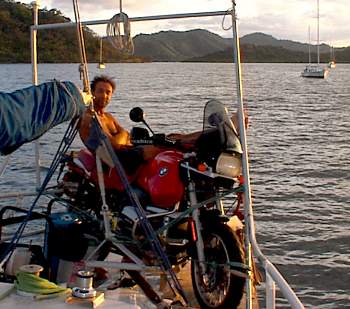 bike loaded on boat Tara, near Isla Grande