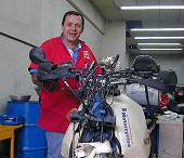 Tiberio Jaramillo, Medellin, Colombia, with Ted Simon's bike. Photo by Ted Simon.