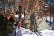 Motorcycles and camping in the snow