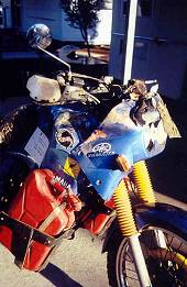 Front end of Mark's Tenere after his argument with the Outback Highway.