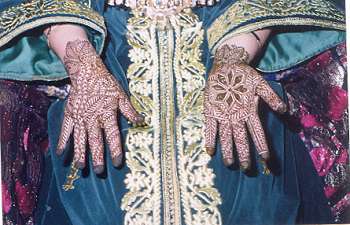 Woman's tattooed hands, in Morocco.