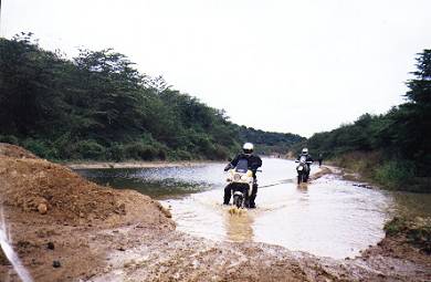 Anthony Griffin crossing river near Riobamba.