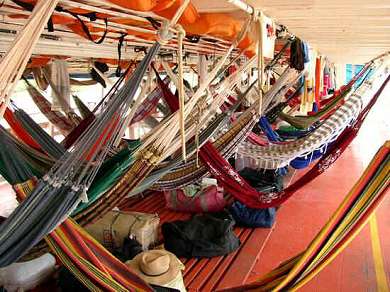 Hammock accommodations on the boat.