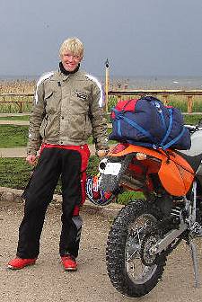 Dzintars Baltais and his KTM on the way to the beaches.