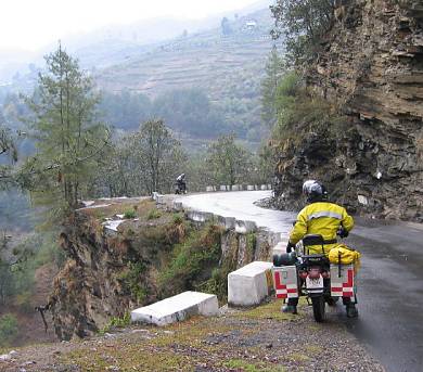 Typical road scene of Bhutan. 