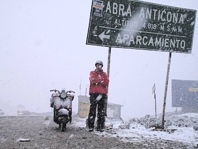 Not very nice weather on a scooter.