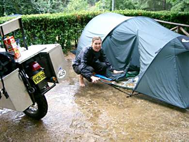Dody and flooded tent.