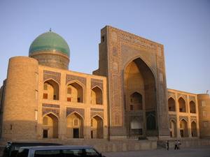 Mir-i-Arab Medressa and Kalon Minaret in Bukhara.