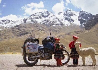 Peru, women with Llama, motorcycle