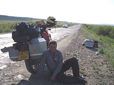 Resting by the side of the road in Russia.