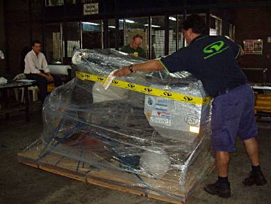 Wrapping bike at airport, Buenos Aires.