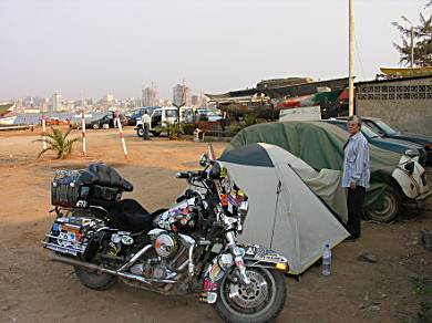 Camped in the car park of Clube Naval, Luanda.