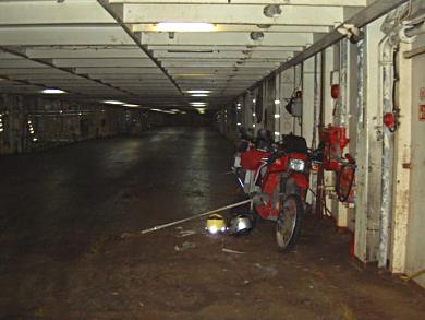 Bikes have lots of room on the ferry to Japan.