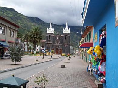 Church constructed from lava - Banos, Ecuador.