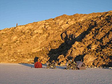 We camped for the night near an island in the middle of the salt lake.