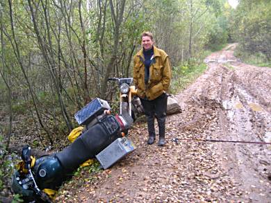 Luckily Ofren turned up as my efforts to lever the bike out of the swamp proved fruitless.