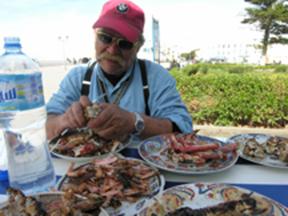 Jack tucks into a seafood lunch.