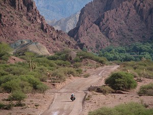 by Juan Pablo Gonzalez, Argentina; of Harold Brooks (USA) on the road from Salar de Uyuni to Tupiza, Bolivia, Suzuki DL650 V-Strom.