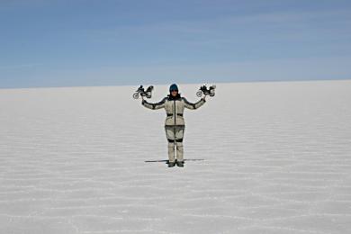 Tiny bikes (or huge person) on the Salar.