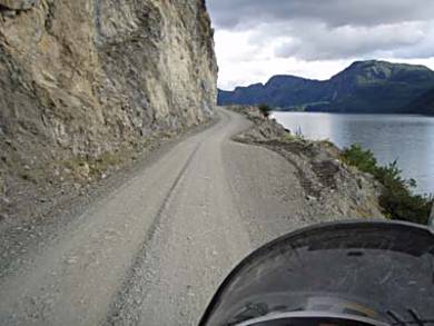 Cliff hugging road to OHiggins, Argentina.