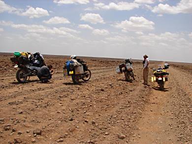 The road to Marsabit, 250 kms of it and this is a good section were you can stop and start again without dropping the bike.