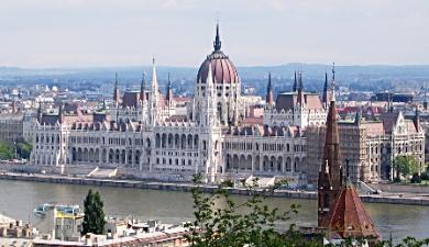 The spectacular Hungarian Parliament looks very imposing close up.