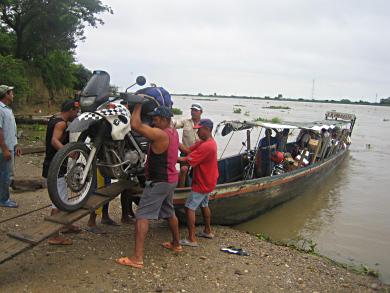 Bike in canoe.