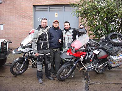 Rik, Javier and Rob leaving Dakar Motos.