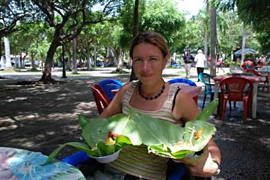 Lunch in banana leaves - Granada, Honduras.
