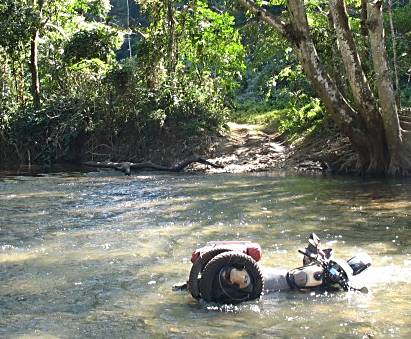 Bike tipped over in river
