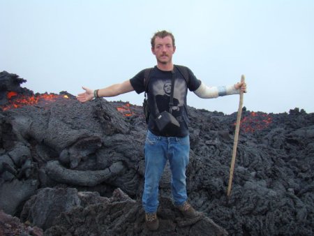 Bray in front of Pacaya Volcano, Mexico.