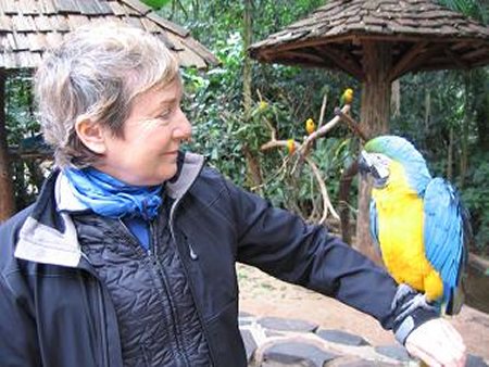 Joyce and macaw.