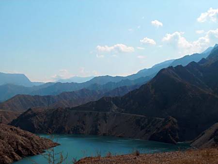 Glacier lake between the mountains