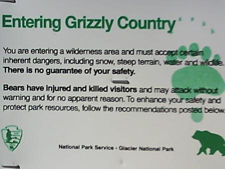 Grizzly bear warning, Glacier Mountain Park, Montana.
