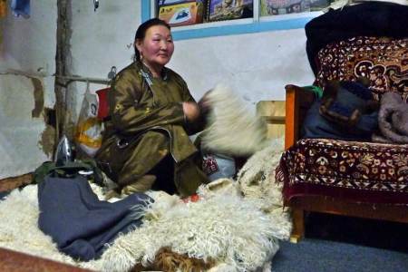 Making a coat, Mongolia.