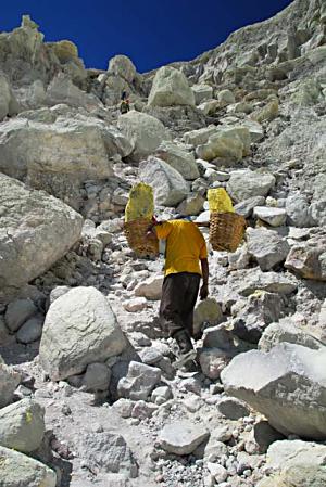 Sulphur worker in Indonesia.