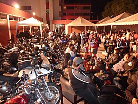The Bikes and the set up for dinner at the Ambato Bike meet, Ecuador.