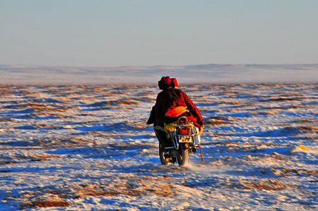 motorcycle in Mongolia.