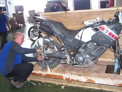 Uncrating bike in Bangkok airport.