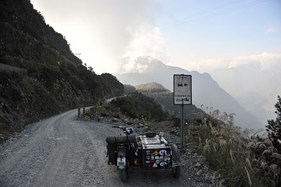 Bike by cliff, Bolivia.